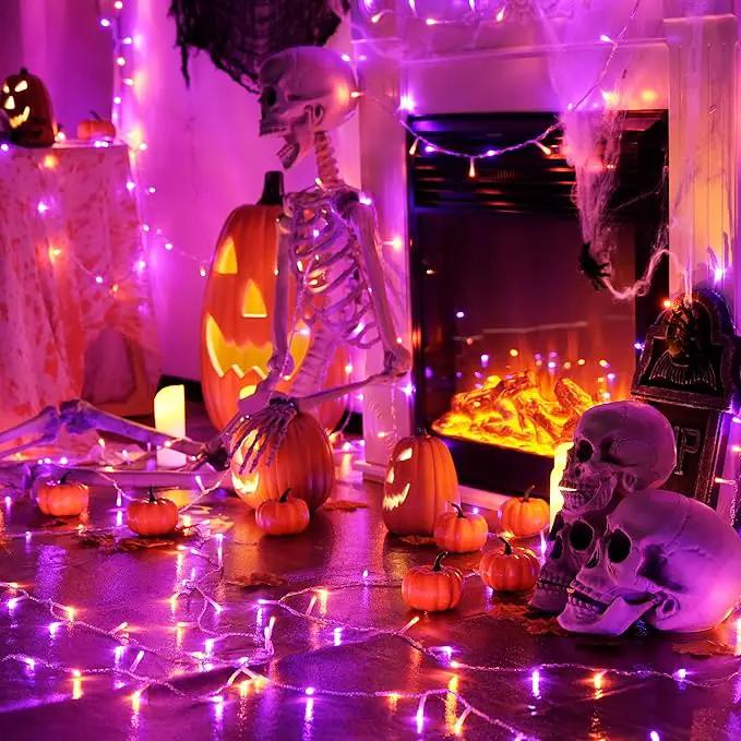 JMEXSUSS 33 FT 100 LED Halloween String Lights Indoor, Orange and Purple Halloween Lights Clear Wire, 8 Modes Outdoor Waterproof Christmas String Light Plug in by GreenHaven Gardens