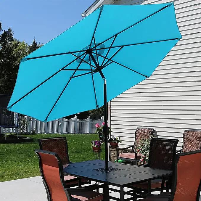 Sunnydaze Outdoor Patio Umbrella - Polyester Table Market Umbrella with Push-Button Tilt and Crank - 8 Sturdy Ribs - Turquoise - 9ft by GreenHaven Gardens
