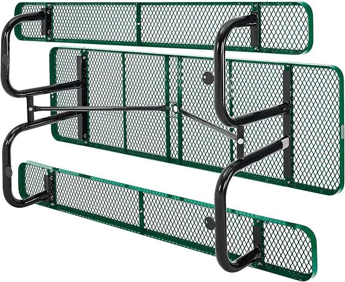 Global Industrial 8’L Rectangular Picnic Table, Expanded Metal, Green Thermoplastic Coating, Attached Benches, 1-1/2” Umbrella Pole Hole, Outdoor-Rated, 1000 lb Capacity, 96” x 30” Tabletop by GreenHaven Gardens