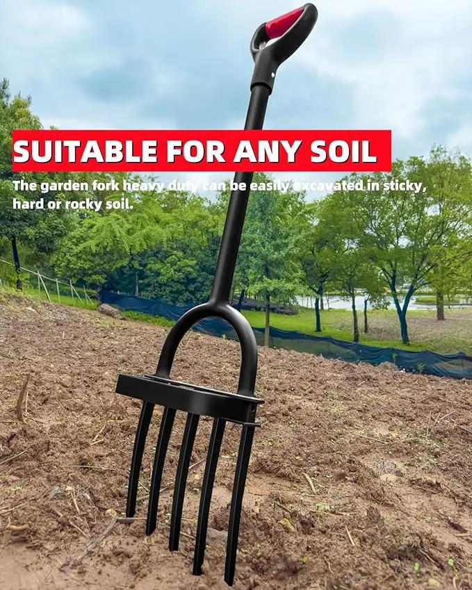 Garden Fork, Pitchforks for Digging Composting Spading, Long Hand Tiller & Cultivator - 5 Tine, 45 inches by GreenHaven Gardens