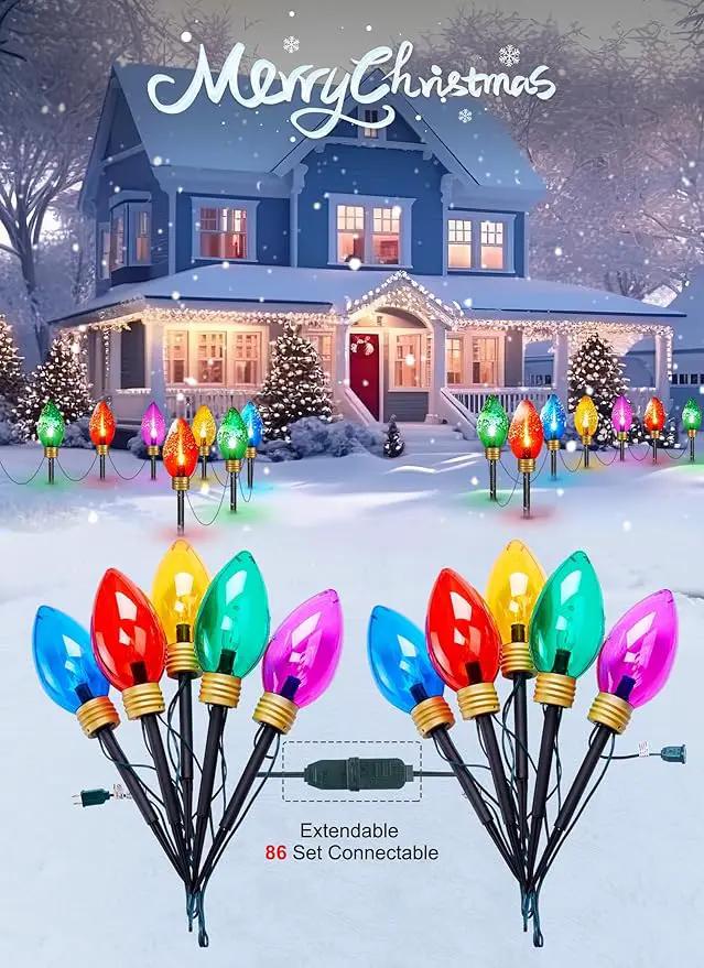 Minetom 2 Pack 11Feet 5 LED Super Jumbo Christmas String Lights or Pathway Marker Lights, Outdoor Xmas Decorations- Jumbo C9 Hanging Lights Waterproof Lawn Dec for Holiday Home Tree Roof Yard Garden by GreenHaven Gardens