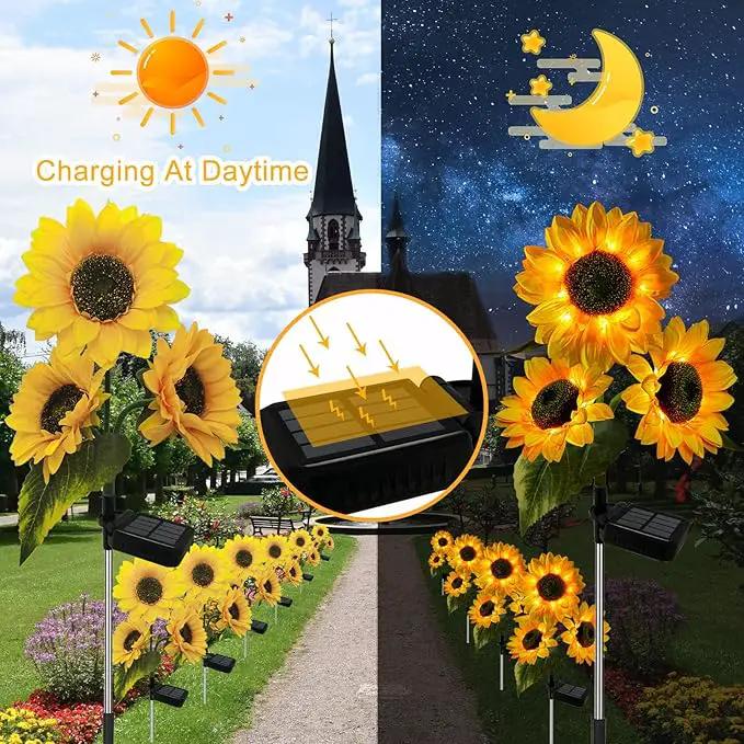 3 Pack Sunflower Solar Lights Outdoor Decor with 3 LED Sunflower Yellow Flower Lights Decorative Waterproof for Patio Lawn Garden Yard Pathway Decoration by GreenHaven Gardens
