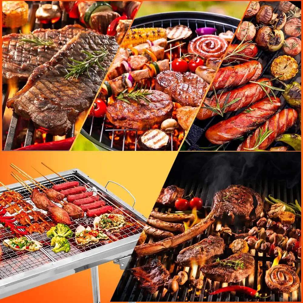 Charcoal Grill, Barbecue Grill Stainless Steel BBQ Smoker Barbecue Folding Portable for Outdoor Cooking Camping Hiking Picnics Backpacking Large by GreenHaven Gardens