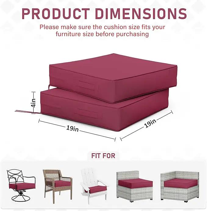 Patio Chair Cushions 19 X 19 X 4 Inch Waterproof Outdoor Seat Cushions for Patio Furniture, Outdoor Sofa Couch Pads with Ties & Handle, Set of 2, Fuchsiared by GreenHaven Gardens