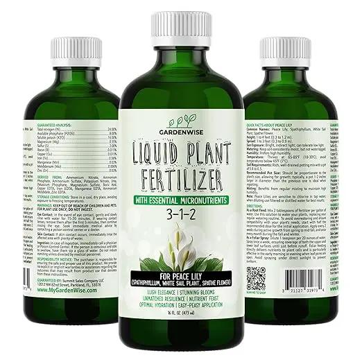 Peace Lily Fertilizer: 3-1-2 Liquid Fertilizer with Essential Micronutrients - The Ultimate Food for Spathiphyllum, Perfect for Indoor Plants (16 OZ) by GreenHaven Gardens