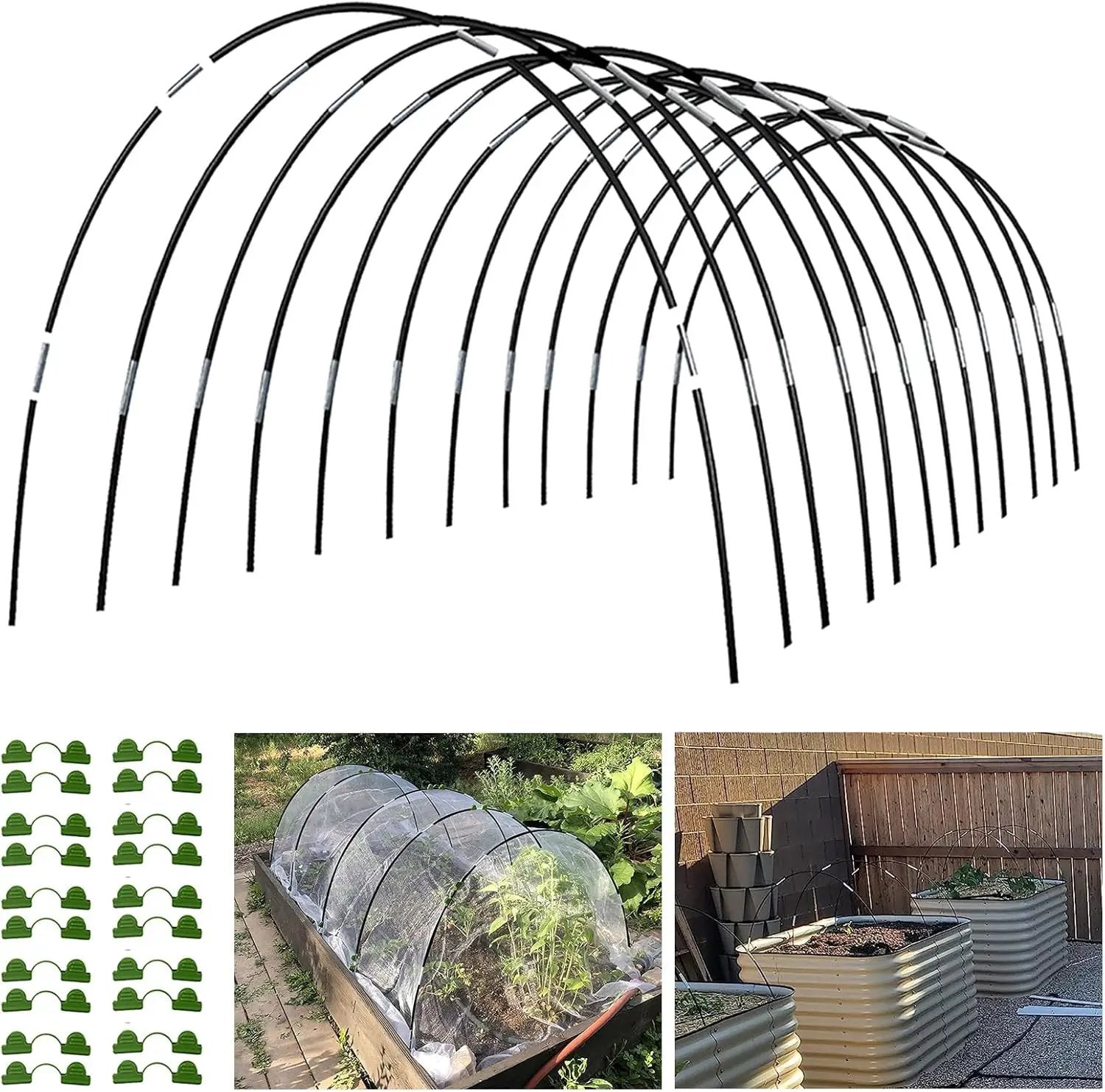Garden Hoops Grow Tunnel, 12 Sets of 7FT Greenhouse Hoops for Raised Beds, Rust-Proof Fiberglass Frame for Garden Netting, Small Greenhouse Kit, DIY Plant Support Garden Stakes, 60 pcs by GreenHaven Gardens