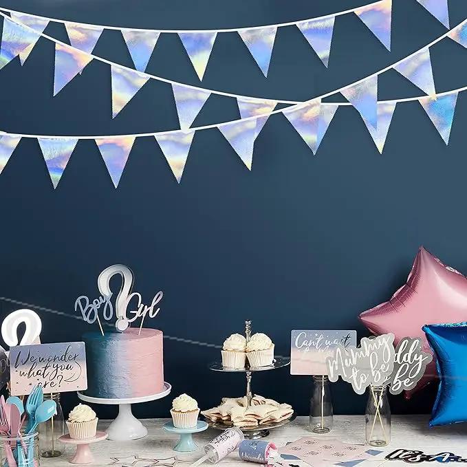 33Ft Iridescent Party Decoration Holographic Fabric Triangle Pennant Banner Flag Cotton Bunting Garland for Birthday Wedding Bridal Shower Bachelorette Engagement Disco Euphoria Galaxy Party Supplies by GreenHaven Gardens