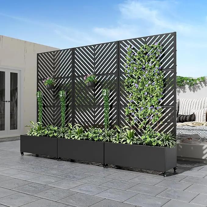 Casaphoria Metal Raised Garden Bed with Trellis and Wheels, 72"x35"x16" Planter Box for Climbing Plants, Vegetables & Vines, Features Drainage Holes and Privacy Screen (Black-Parallel)