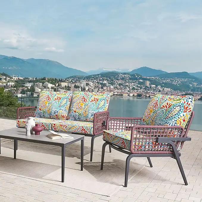 LVTXIII Outdoor Deep Seat Cushion 24"x24"x4" Patio Seat and Back Cushion Set Seasonal Chair Cushion for Dining Arm Chairs, Wicker Chairs and Garden Furniture Decoration, Paisley Multi by GreenHaven Gardens