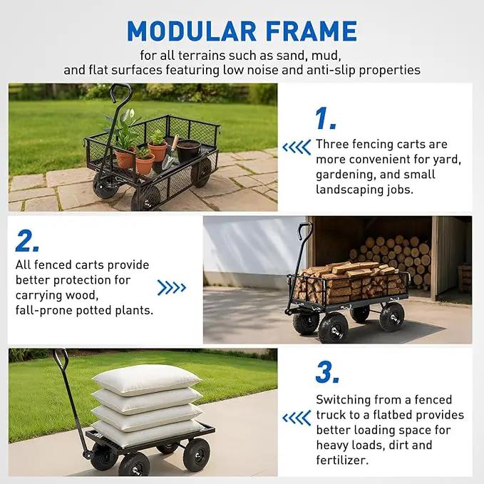 Yesker Steel Garden Carts - 800lbs Dump Wagon with All Terrain Inflatable Wheels for Yard Lawn Farms Gardening - Heavy Duty Utility Outdoor Hauling Wheelbarrow by GreenHaven Gardens