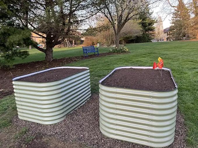 Vego garden 32" Extra Tall Raised Garden Bed Kits, 6 in 1 Modular Raised Planter Box for Vegetables Flowers Fruits Oval Metal Raised Garden-Olive Green by GreenHaven Gardens