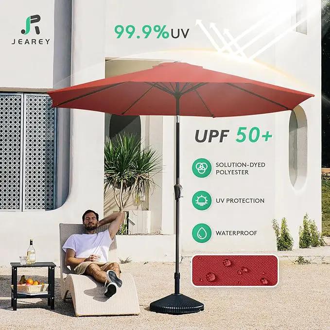 JEAREY 10FT Outdoor Patio Umbrella Outdoor Table Umbrella with Push Button Tilt and Crank, Market Umbrella 8 Sturdy Ribs UV Protection Waterproof for