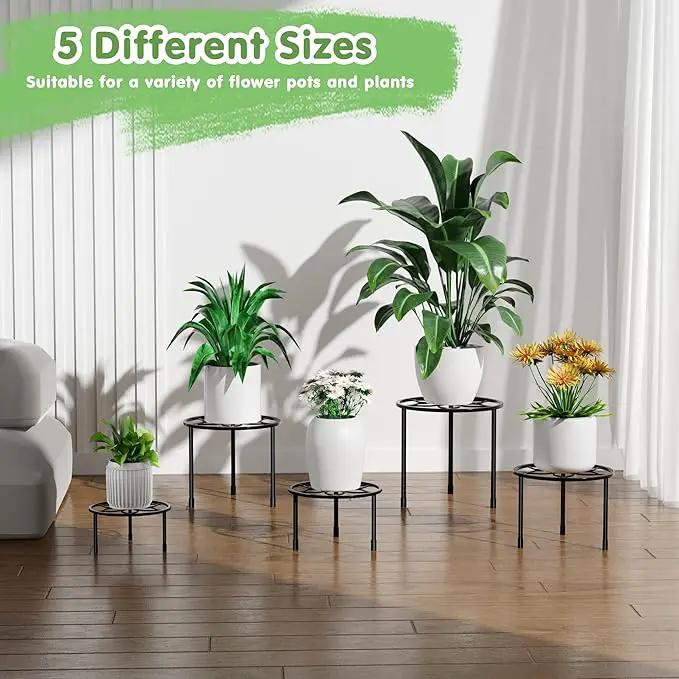 VECELO Metal Plant Stands Set of 5, Multiple Heavy Duty Flower Pot Stand, Round Plant Holder, Black by GreenHaven Gardens