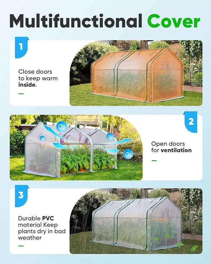 Quictent Portable Mini Cloche Greenhouse w/ Elevated Bottom, Roll-up Zippered Window Waterproof UV-Resistant Hot House for Indoor Outdoor Gaden, 71" x 36" x 36", White by GreenHaven Gardens