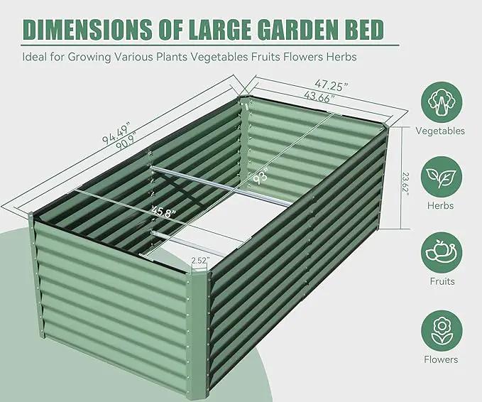 Domi Galvanized Raised Garden Bed, Outdoor Planter Garden Boxes Large Metal Planter Box for Gardening Vegetables Fruits Flowers, Green (8x4x2ft) by GreenHaven Gardens