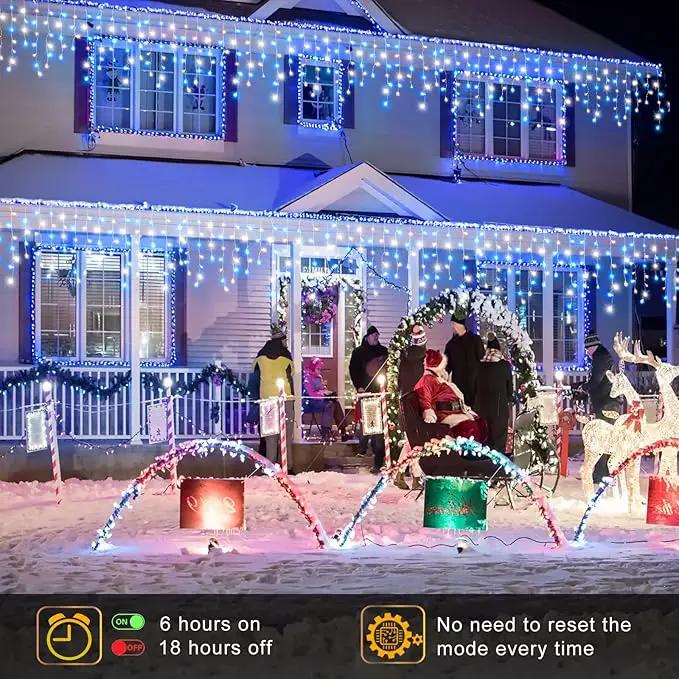 Icicle Lights for Outside, 33FT 400 LED Christmas Lights Outdoor with Waterproof 8 Modes, Plug in Connectable String Twinkle Light for Indoor Home Roof Window Garden Wedding Decorations, Blue White by GreenHaven Gardens