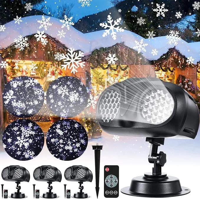 4 Pcs Christmas Snowflake Projector Lights Outdoor Waterproof Highlight Rotating LED Snow Lights with Remote Control for Xmas Holiday Party Garden Landscape Home Decoration by GreenHaven Gardens