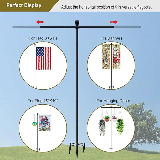 10FT Flag Pole Stand for Garden – Adjustable Outdoor Flagpole with 5-Prong Base, Freestanding Aluminum Banner Holder for 3x5ft & 28"x40" Flags – Wind-Resistant & Lightweight – Black by GreenHaven Gardens