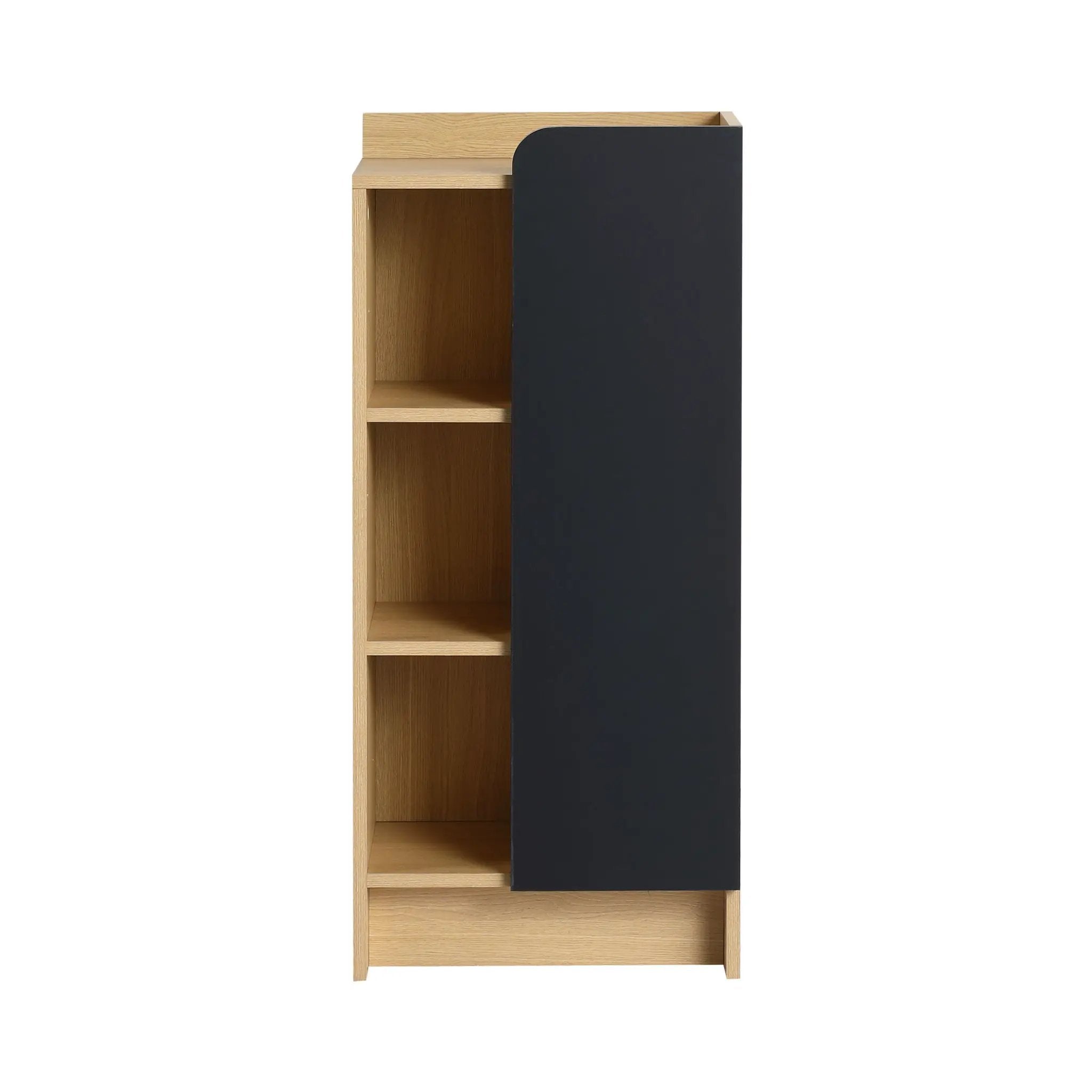 Freestanding Bathroom Side Cabinet, Narrow Storage Cabinet With Single Door & 3 Tier Open Shelves - Black / Light Oak / White by HouseOfZazla