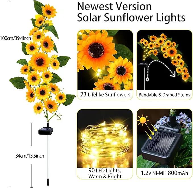 Solar Garden Lights Outdoor, 4 Pack Sunflower Lights with 92 Lifelike Sunflower, Waterproof 360 Bright LED Fall Garden Decor Solar Flowers for Patio Flowerbed Yard, Gift for Mom by GreenHaven Gardens