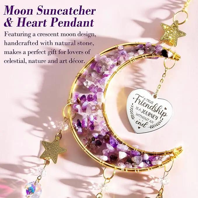 Best Friend Birthday Gifts for Women Unique, for Friends Female, Long Distance Friendship Gifts for Women BFF Bestie Sister Gifts, Moon Crystal Suncatcher for Window Hanging Decor by GreenHaven Gardens