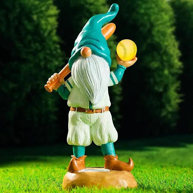Baseball Garden Gnome with Solar Light Ball, Funny Gnomes 11.8" for Yard Decorations Outdoor, Garden Statues Outdoor Clearance, Solar Garden Statues by GreenHaven Gardens