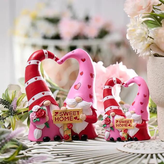 TERESA'S COLLECTIONS Garden Gnomes Outdoor Decor, Resin Heart-Shaped Pink Cute Gnome Couple Valentine Decorations for Home, Garden Decor Love Valentine Gifts for Women, 6.3" by GreenHaven Gardens
