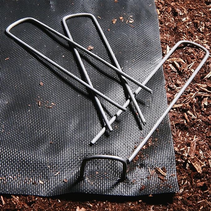 50 PCS Garden Landscape Stakes Staples and Gasket, Thick Heavy Duty Yard Ground Pin for Weed Barrier SodFabric for Weed Barrier Irrigation Tubing Garden Decor, Securing Lawn Fabric, Weed Barrier by GreenHaven Gardens