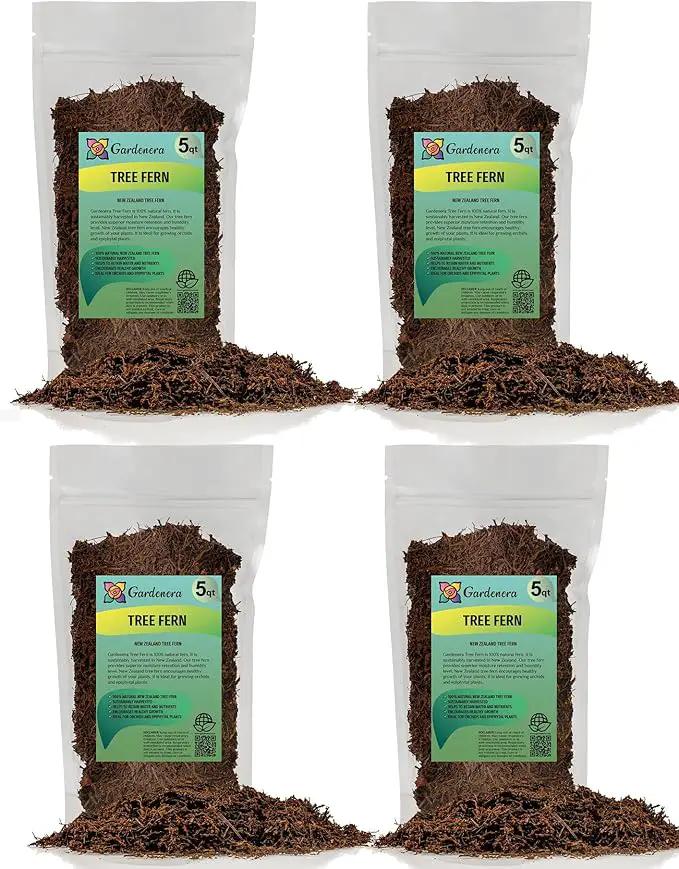 Premium New Zealand Tree Fern by GARDENERA - 20 Quart - Orchid and Epiphytal Plants Growing Medium and Reptile Substrate (4 Bags of 5 Quart) by GreenHaven Gardens