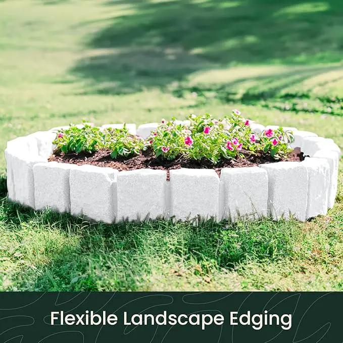 Beuta Landscape Edging | Garden Edging Border | Faux Stone Block XL for Lawn Edging, Flower Beds & Yard Edging – 10 Pack | Each Section Has 6 Blocks 48" L x 4" W x 9.5" H | 30 Spikes | Limewash by GreenHaven Gardens