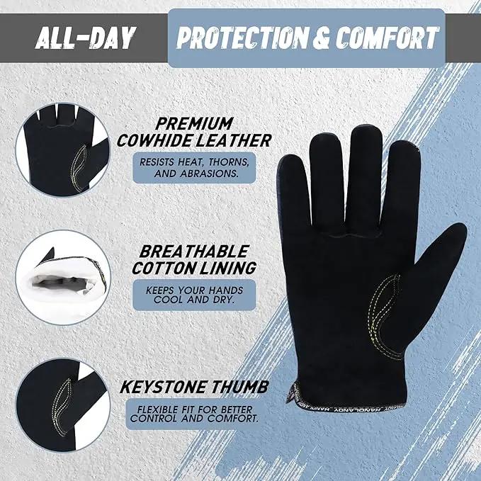 HLDD HANDLANDY Leather Work Gloves for Men & Women, Adjustable Wrist Cowhide Gardening Glove with Reinforced Palm for Driver by GreenHaven Gardens