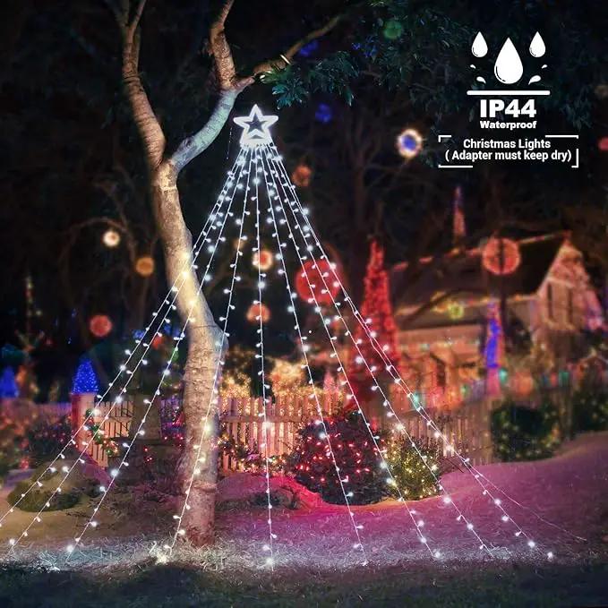 Toodour Christmas Decorations Outdoor Star Lights, 317 LED 10ft X 9 Waterfall Tree Lights with 12" Topper Star, 8 Lighting Modes Outside Christmas Lights for Yard Garden Holiday Decor (White) by GreenHaven Gardens