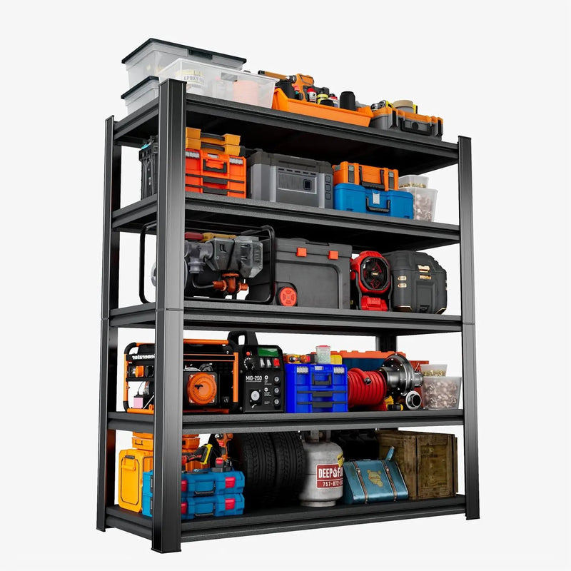 5-Tier Heavy Duty Metal Shelving Unit, 2500LBS Capacity Garage Storage Shelf, Industrial Adjustable Storage Rack for Warehouse, Basement, Commercial & Home Use (77" H x 35.4" W x 15.7" D,Black) by GreenHaven Gardens