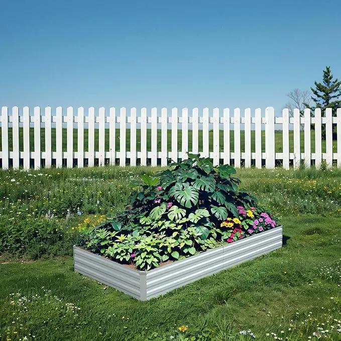 Raised Garden Bed,Galvanized Raised Garden Beds Outdoor for Vegetables Flowers Herbs, Raised Bed Planter Box, Metal Raised Garden Bed Kit with Gloves, 6x3x1ft,Gray by GreenHaven Gardens