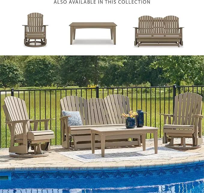 Signature Design by Ashley Hyland Wave Casual Weather Resistant HDPE Outdoor Swivel Glider Chair, Light Brown by GreenHaven Gardens