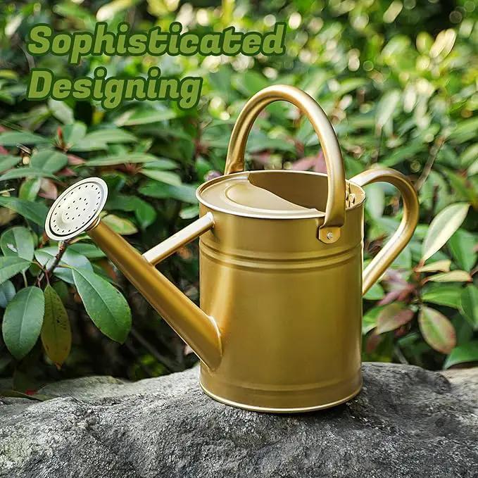 1 Gallon Watering Can for Plants, Watering Cans for Indoor&Outdoor Gardening, Galvanized Steel Watering Pot with Removable Spout, Metal Water Can with Ergonomic Movable Handle(Gold) by GreenHaven Gardens