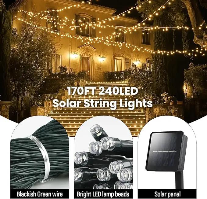 Solar String Lights for Outside, 2 Pack 240 Led Solar Christmas Lights Outdoor Waterproof 82ft Solar Fairy Lights 8 Lighting Mode Solar String Lights Idea for Garden,Courtyards,Trees(Warm White) by GreenHaven Gardens