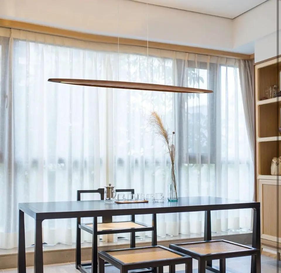 Open box YISDESIGN Wood Linear Pendant Hanging Light Fixture Minimalist Light Linear Chandelier Wood Kitchen Island Lighting 40w Dimmable for Dining R by Selzalot