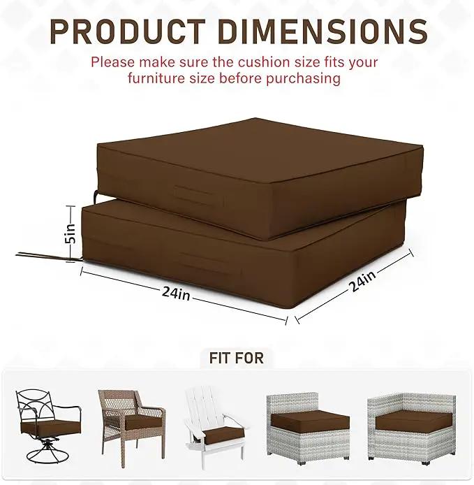 Patio Chair Cushions 24 X 24 X 5 Inch Waterproof Outdoor Seat Cushions for Patio Furniture, Outdoor Sofa Couch Pads with Ties & Handle, Set of 2, Chocolate by GreenHaven Gardens