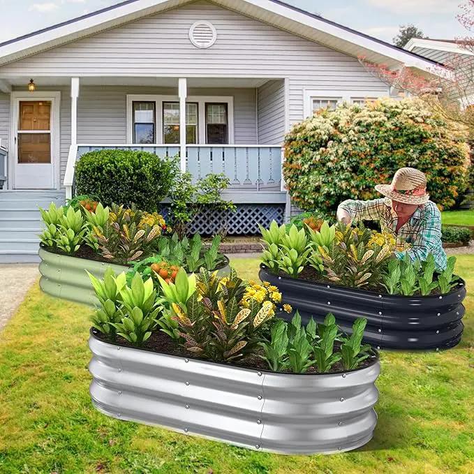 Kesfitt Raised Garden Bed Kit,Outdoor Galvanized Planter Raised Boxes with Safety Edging and Gloves,Large Metal Raised Garden Beds for Gardening Vegetables,Fruits,Flower(4x2x1FT) by GreenHaven Gardens