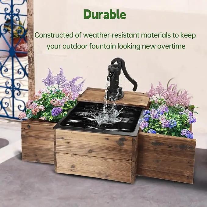 Outdoor Water Fountain,Floor Wooden Rectangular Pump Old-Fashioned Fountain with Flower Box,Electric Decorative Hand Pump, Outdoor Water Feature for Garden Patio Backyard by GreenHaven Gardens
