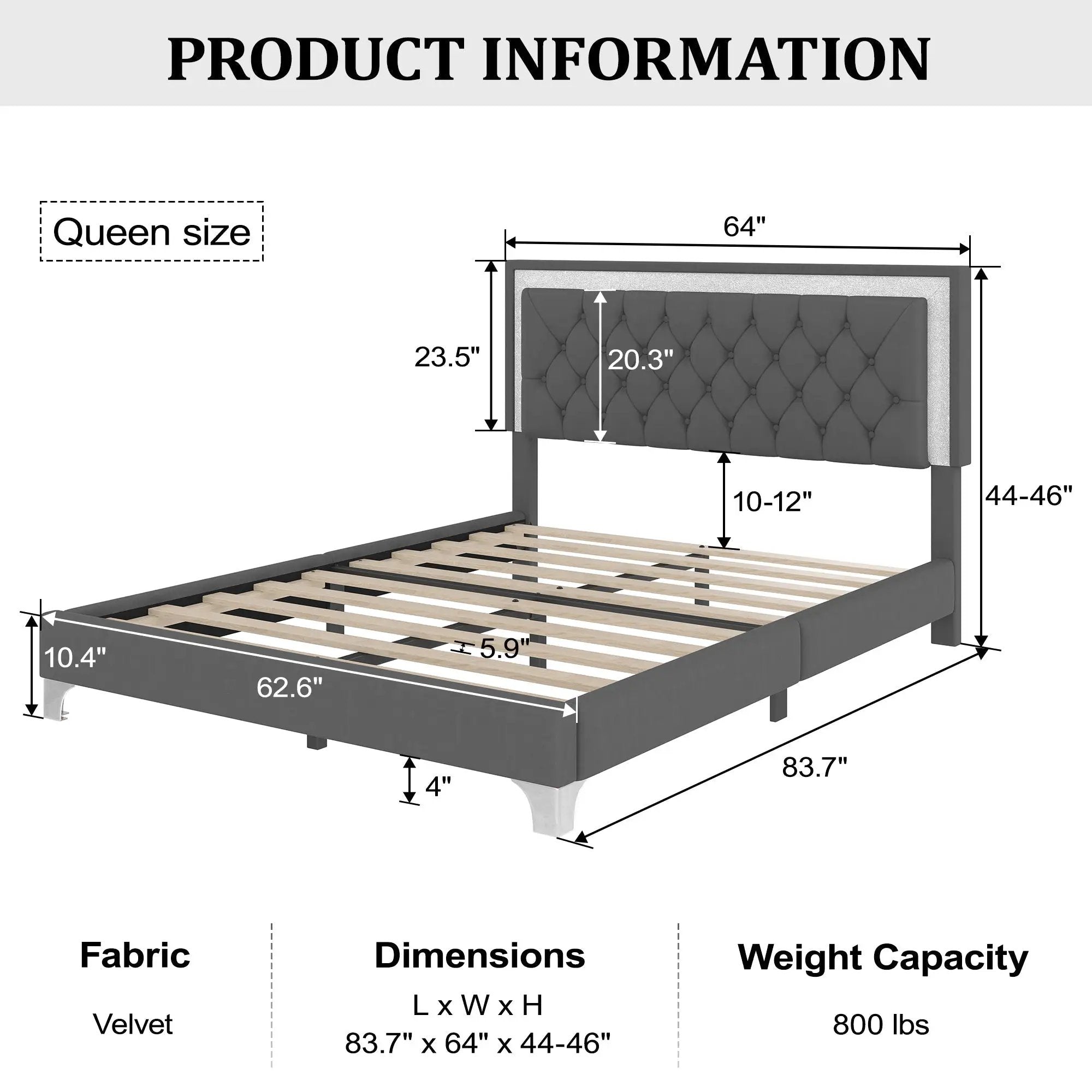 3-Pieces Bedroom Set, Queen Size Upholstered Platform Bed with LED Lights and Two Nightstands - Gray by HouseOfZazla