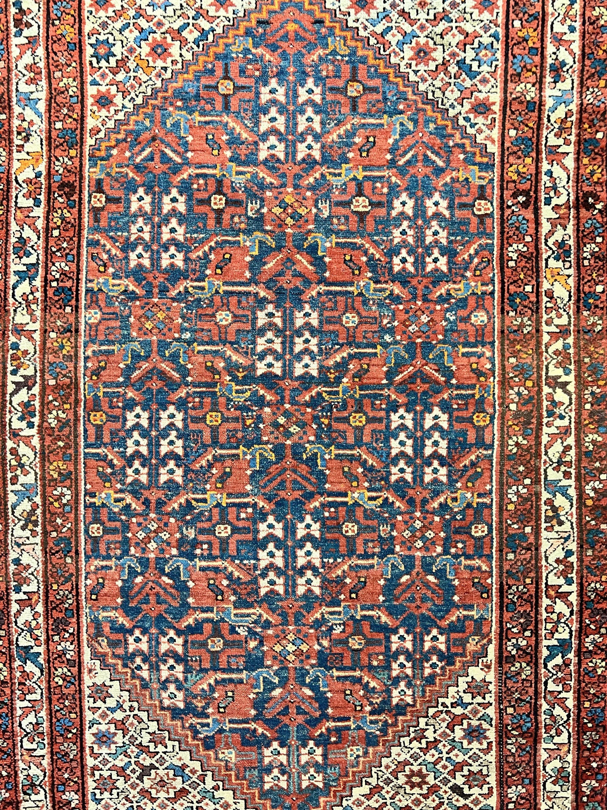 Persian Malayer Rug 4x7, Tribal Rug, Geometric, Antique Oriental Carpet, Red Blue Cream, Boho Rug, Hand Knotted Wool Rug by Jewel Rugs
