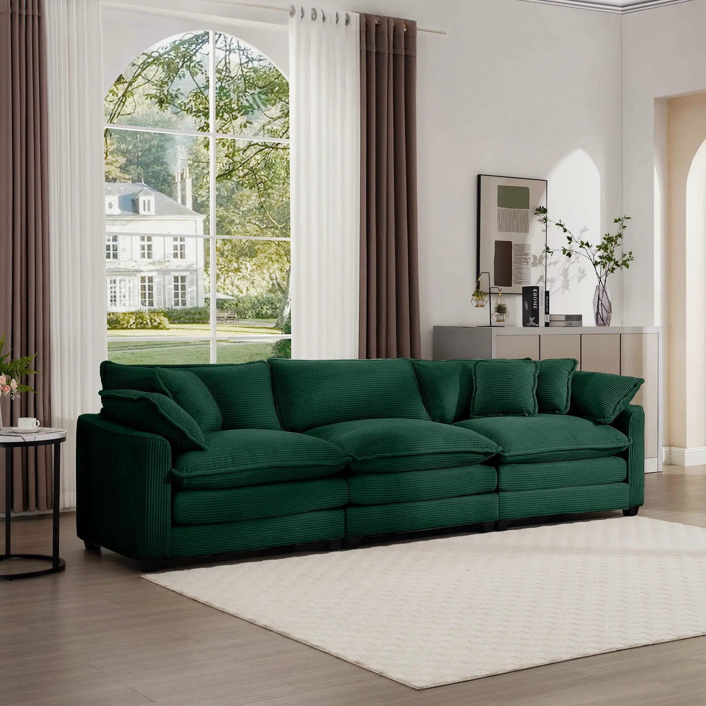 Mid-Century Modern 3 Seater Sectional Sofa With Arm And Throw Pillows by Unique Piece Furniture