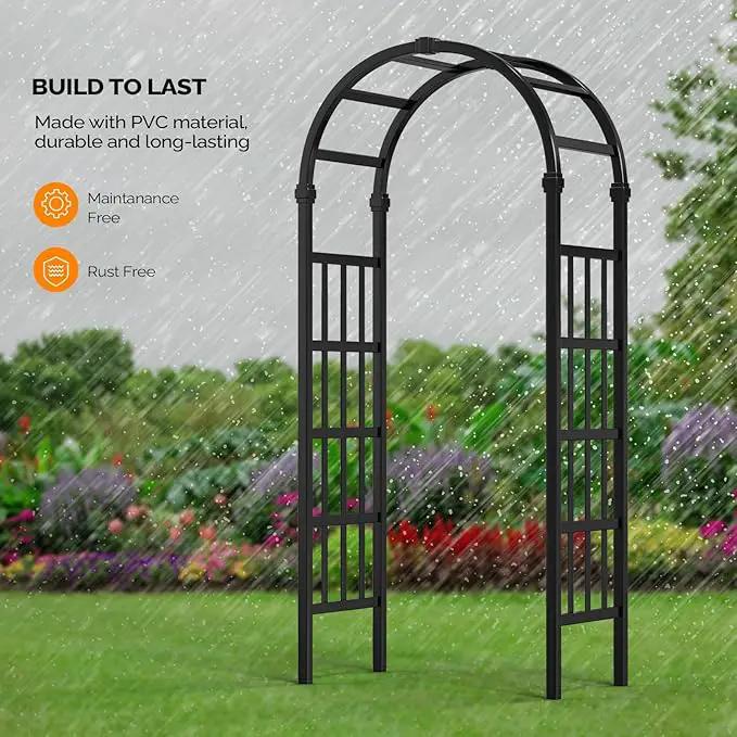 VINGLI Vinyl Garden Arbor, PVC Wedding Arch for Ceremony Party, Garden Trellis for Climbing Plants Outdoor, Arch Backdrop Stand for Garden, Backyard, Lawn (Black) by GreenHaven Gardens