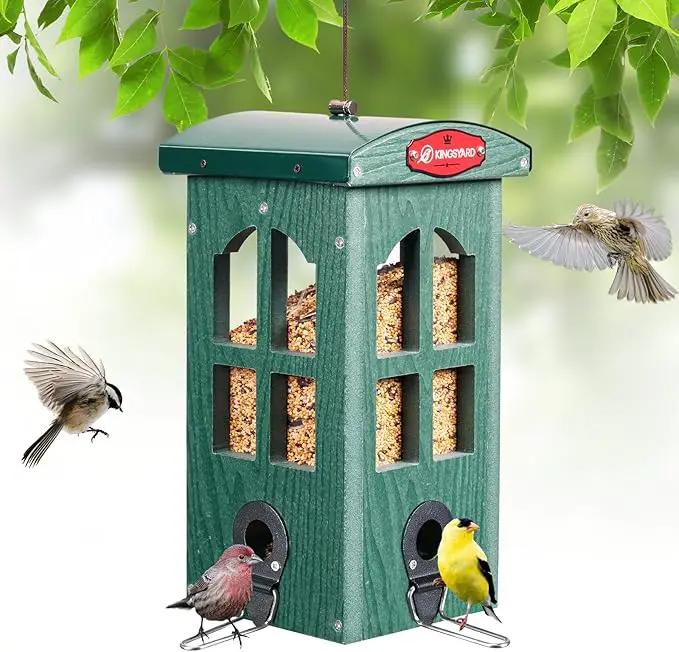 Kingsyard Upgraded Rainproof Bird Feeder for Outdoor Hanging - Metal Feeding Port, Recycled Plastic Wild Bird Feeder with Metal Mesh Tray for Goldfinch Small Bird, Garden Yard Decoration, Green by GreenHaven Gardens