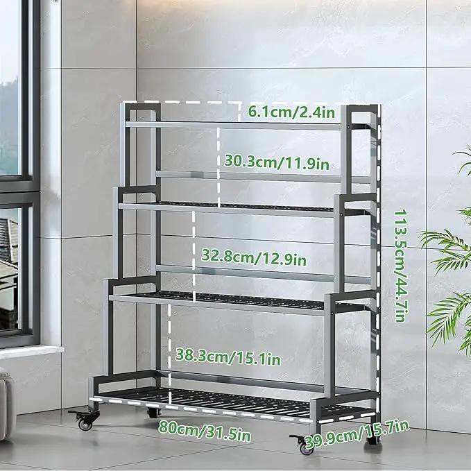 YIZAJIA Plant Stand Indoor 4 Tier Metal Outdoor Tiered Stands Shelf With wheel for Multiple Plants Potted Ladder Plant Holder Table Plant Pot Stand for Window Garden Balcony Living Room (4 Tier-Black) by GreenHaven Gardens