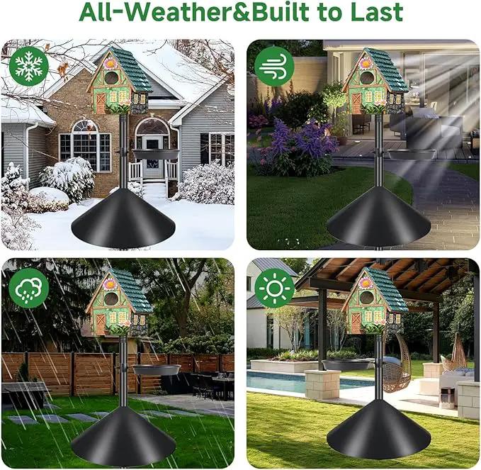 Smart Bird Feeder Pole with Squirrel Baffle & Bath-Heavy Duty Adjustable 3-6.6ft Universal Stand Mount for Backyard&Outdoor Bird Houses/Cameras (80'Pole-Baffle-Bath) by GreenHaven Gardens