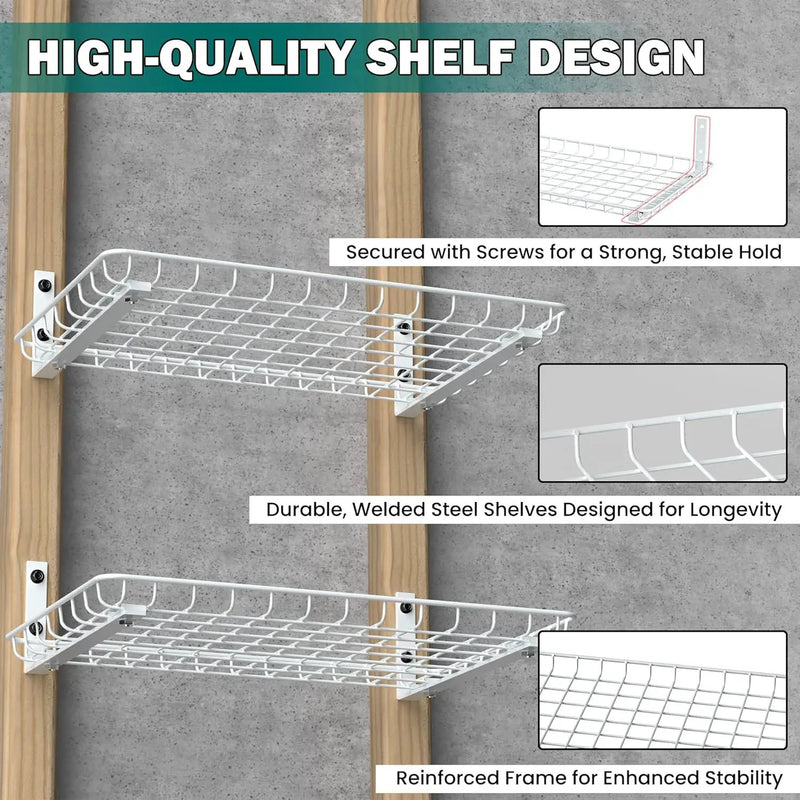 EVERHANGER Garage Wall Shelves 12x18 Inch, Wall Mounted Storage Shelf, Metal Shelf Rack, Heavy-Duty Shelf Organizer 2 Pack, White by GreenHaven Gardens