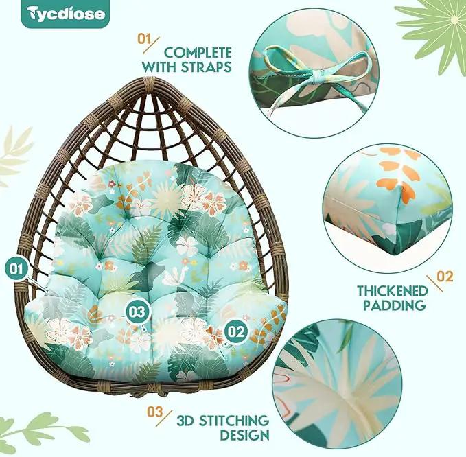 Egg Chair Cushion Replacement, Waterproof Outdoor Hanging Egg Swing Chair Cushions Pads, U-Shaped Thickened Cushions for Hanging Eggs Chair with Ties, 47x33x7 Inches (Cyan Floral Leaf) by GreenHaven Gardens